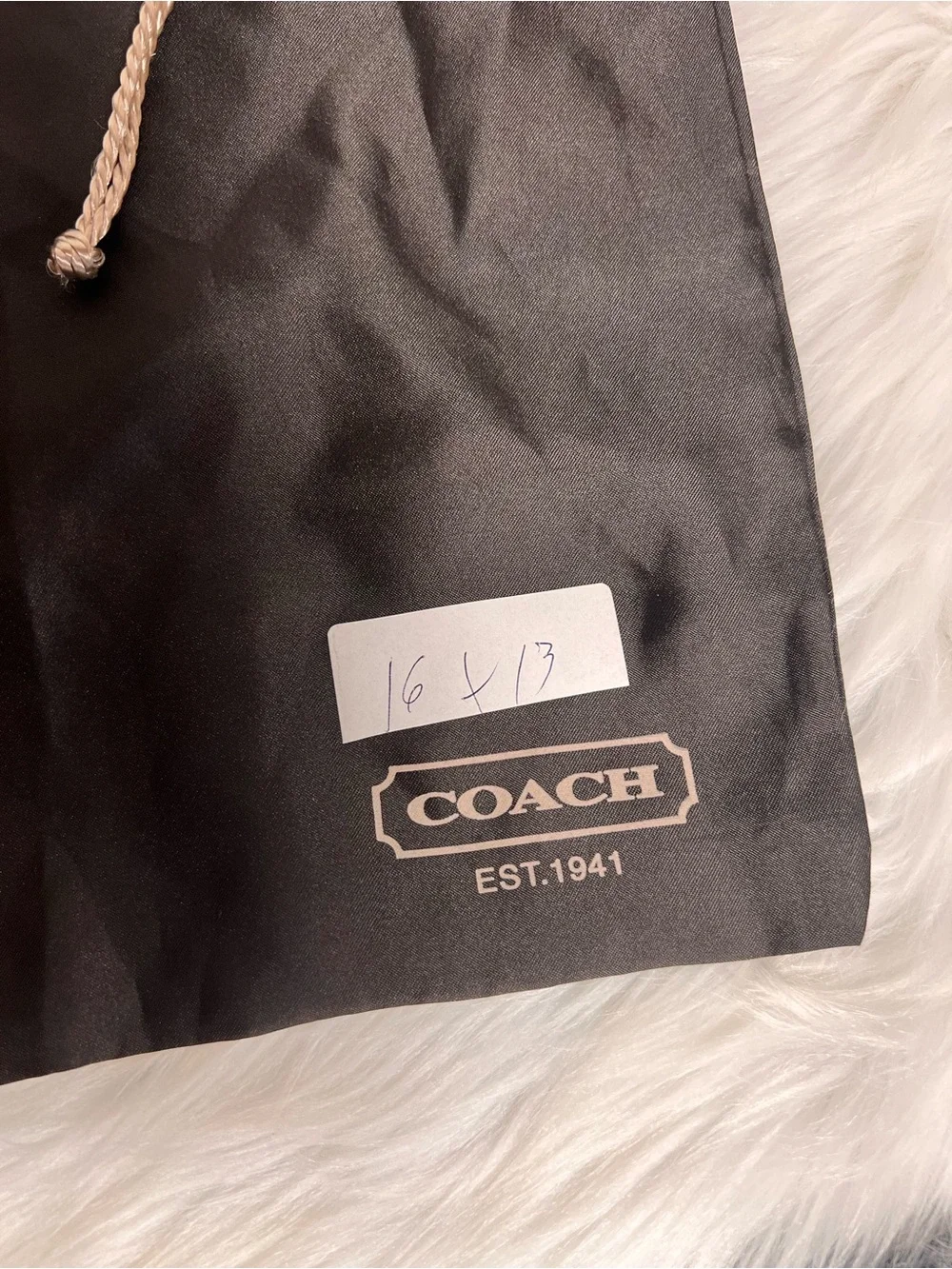 Coach Black Drawstring Logo Dust Bag with Cream Accents